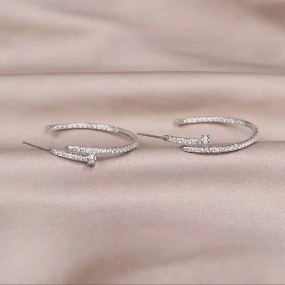 Silver Nail Crystal Hoop Earrings - Picture 4 of 6